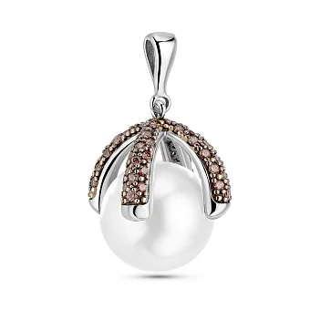 Золотой кулон с жемчугом и фианитами (арт. 421391б)