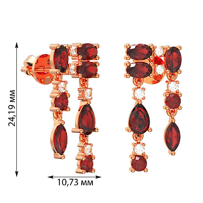 Золотые серьги с гранатом и фианитом (арт. 110858Пкф)