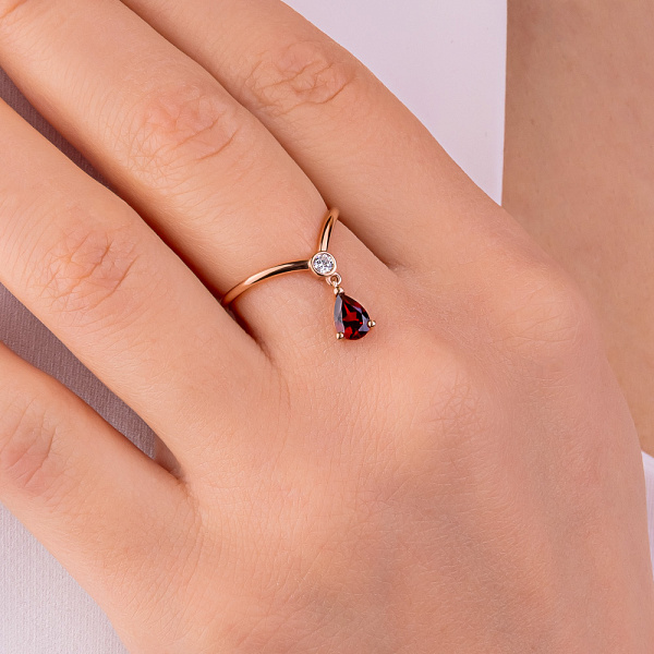 Золотое кольцо с гранатом с подвеской (арт. 141273Пк) – изображение 2