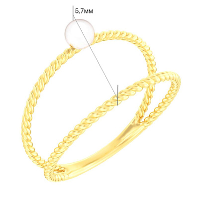 Двойное кольцо из желтого золота с жемчугом  (арт. 140943ж)
