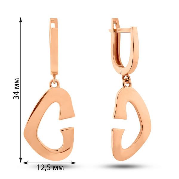 Серьги из красного золота без камней (арт. 107637) – изображение 2