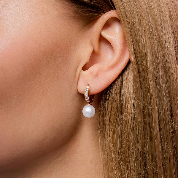 Золоті сережки з перлами і фіанітами (арт. 104884прлб) – зображення 2