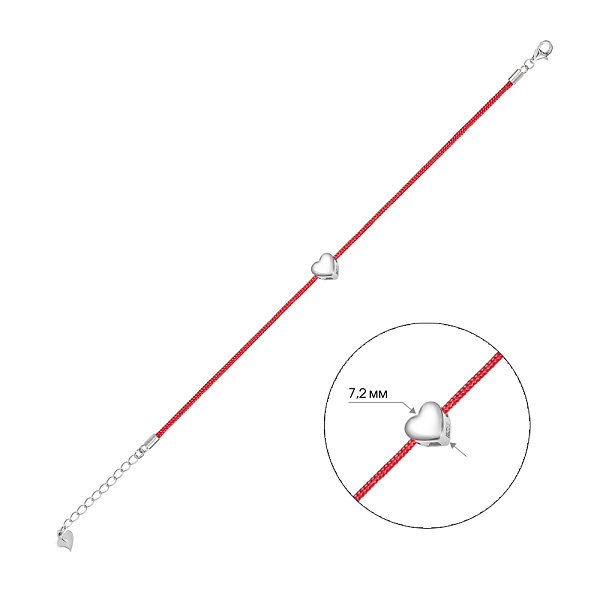Браслет серебряный «Сердце» с красной нитью (арт. 7309/2228к) – изображение 2