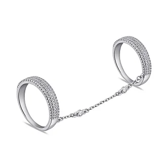 Двойное серебряное кольцо с цепочкой и фианитами (арт. 7501/6941)