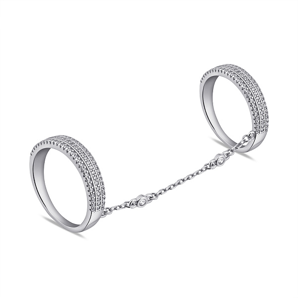 Подвійна срібна каблучка з ланцюжком і з фіанітами (арт. 7501/6941) – зображення 1