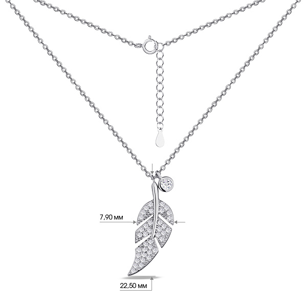 Серебряное колье "Листик" с россыпью фианитов (арт. 7507/1529) – изображение 3