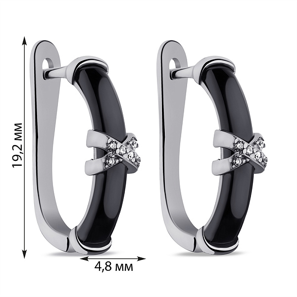 Сережки зі срібла з керамікою і фіанітами (арт. 7502/9685кмч) – зображення 2
