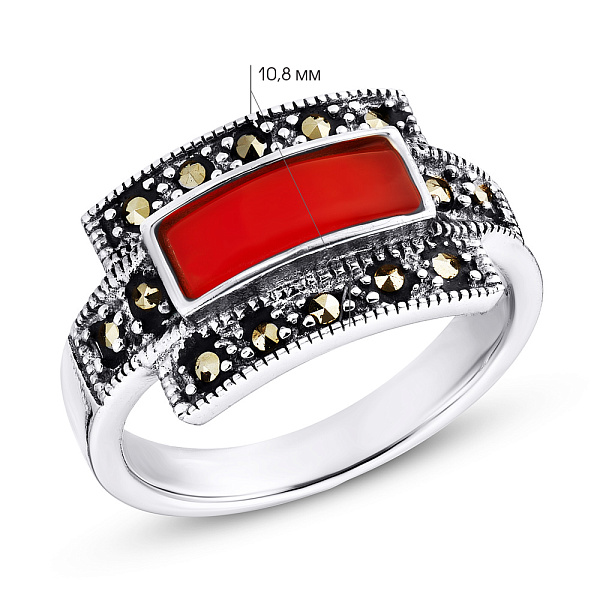 Серебряное кольцо с кораллом и марказитами (арт. 7401/159мркКрк) – изображение 2