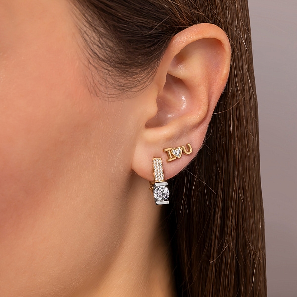 Пусети з жовтого золота «I Love You» з фіанітами (арт. 111083ж) – зображення 2