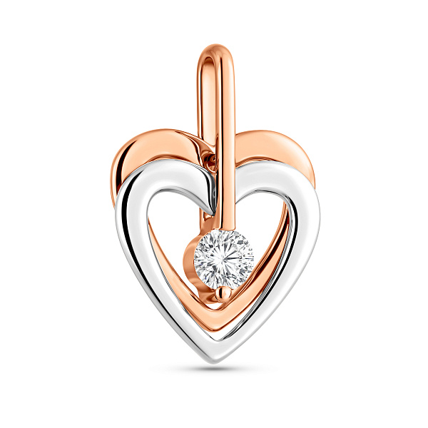 Золота підвіска Два серця з фіанітом (арт. 440353кб) – зображення 1