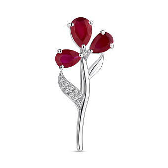 Серебряная брошь с рубинами и фианитами (арт. 7505/2152781Р)