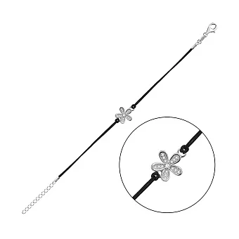 Срібний браслет Квітка із шовковою ниткою (арт. 7309/5159ч)