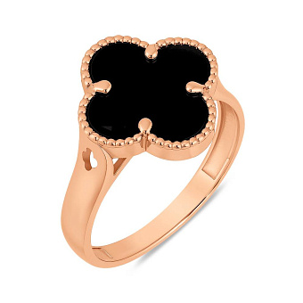 Золотое кольцо Клевер с ониксом (арт. 141439/12о)