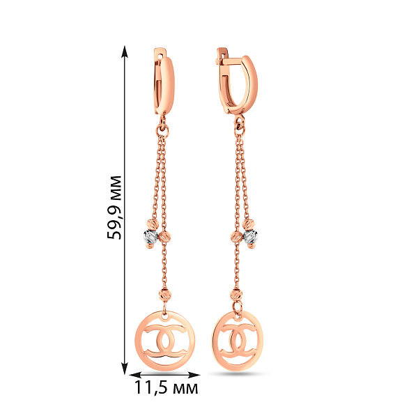 Серьги-подвески из красного и белого золота (арт. 106527кб) – изображение 2