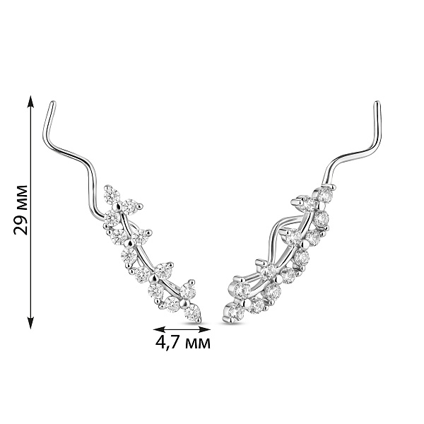 Сережки-клаймберы из белого золота с фианитами (арт. 110669б) – изображение 2