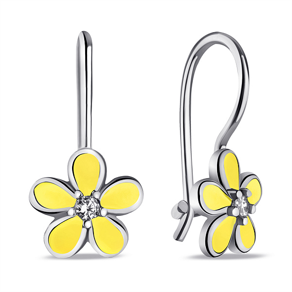 Срібні дитячі сережки Квітка з емаллю (арт. 7502/9749еж) – зображення 1