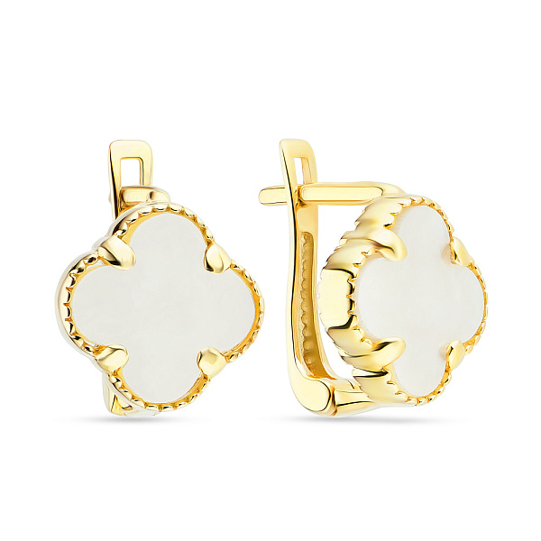 Золоті сережки в жовтому кольорі металу з перламутром (арт. 106087/15жп) – зображення 1