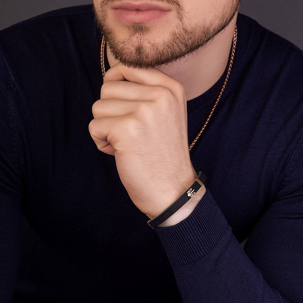 Браслет зі шкіри і золота Герб України-Тризуб (арт. 326335) – зображення 3