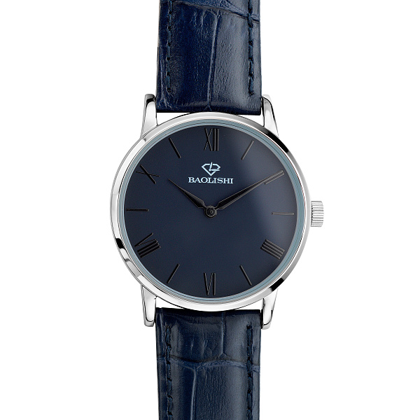 Серебряные  кварцевые часы с кожаным ремешком (арт. 7526/332сс) – изображение 2