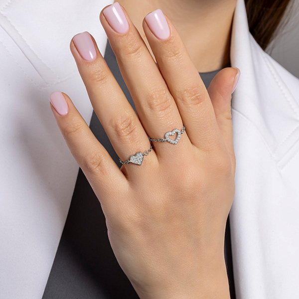 Серебряное безразмерное кольцо Сердце с фианитами (арт. 7501/7019) – изображение 2