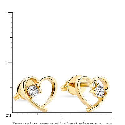 Сережки-пусеты «Сердечки» из золота с фианитами (арт. 107913ж)