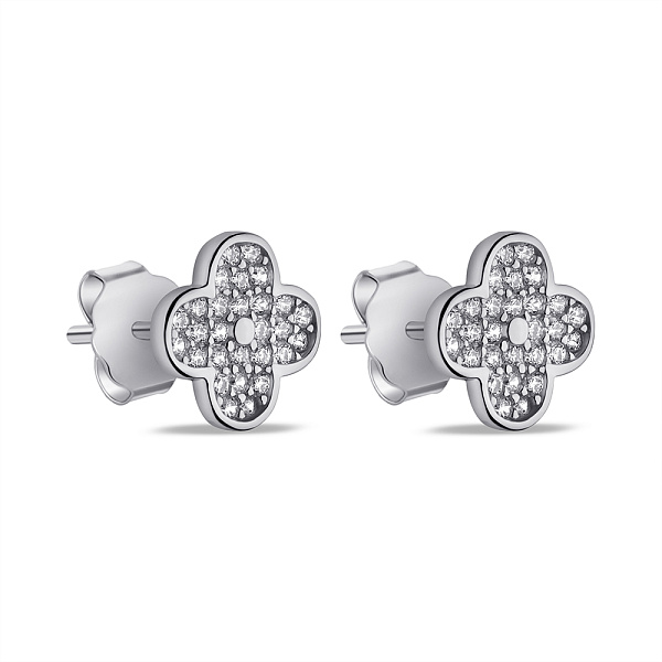 Серебряные серьги Клевер с фианитами (арт. 7518/6921/8) – изображение 1