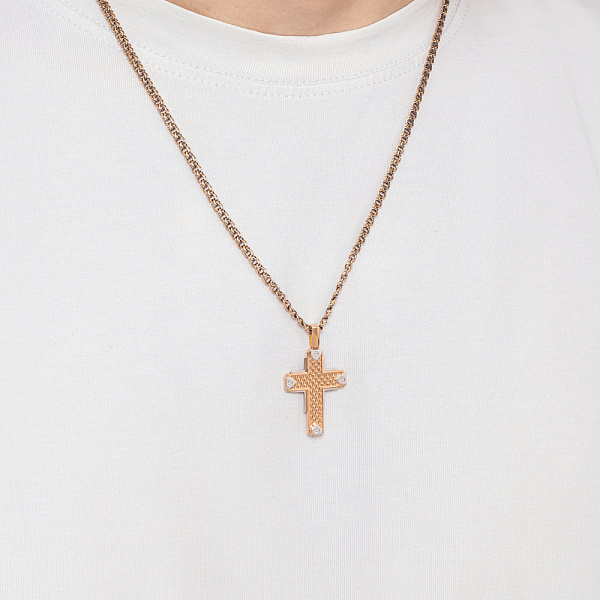 Крестик из красного и белого золота  (арт. 440914кб) – изображение 3