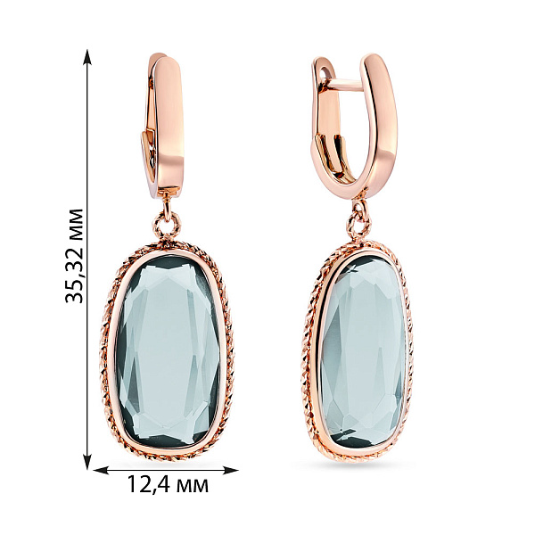 Золоті сережки-підвіски з кварцом (арт. 107602Пкс) – зображення 3