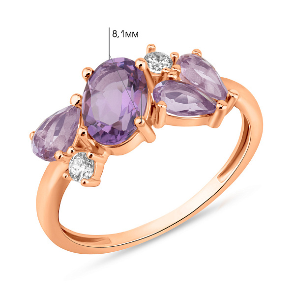 Золота каблучка з аметистом и фіанітами (арт. 141256Па) – зображення 6