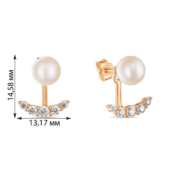 Золотые пусеты-джекеты с жемчугом и фианитами (арт. 107582прлб) – изображение 4