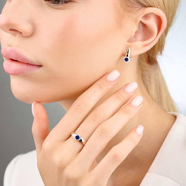 Золоті сережки з сапфіром і діамантами (арт. С011065с) – зображення 2