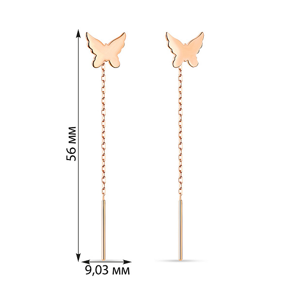 Золотые серьги-протяжки «Бабочки» (арт. 106396) – изображение 3