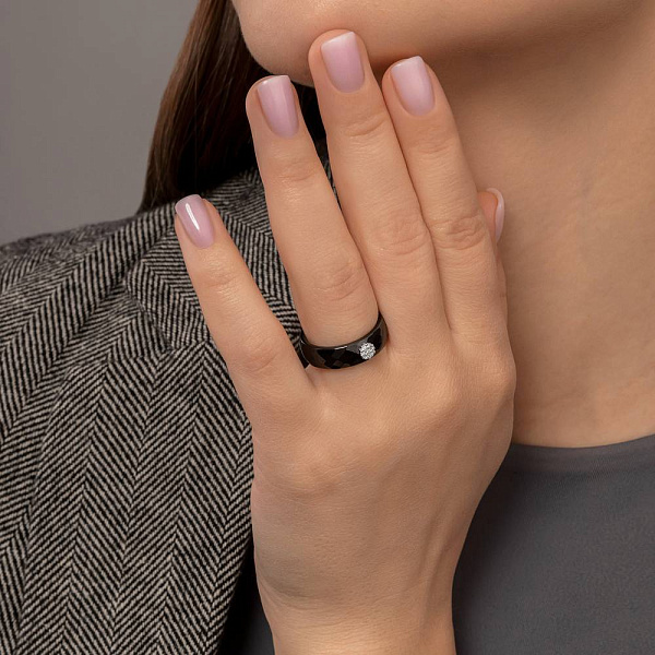 Каблучка з золота та чорної кераміки з діамантами (арт. К011229005бча) – зображення 2
