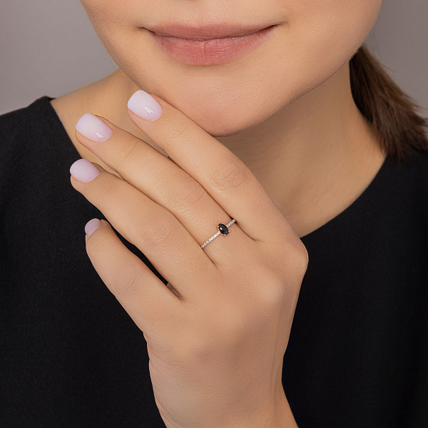 Кольцо из красного золота с бриллиантами и сапфиром (арт. К011764с) – изображение 2