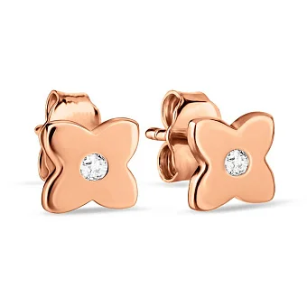 Сережки-пусети з червоного золота з фіанітами (арт. 108303)