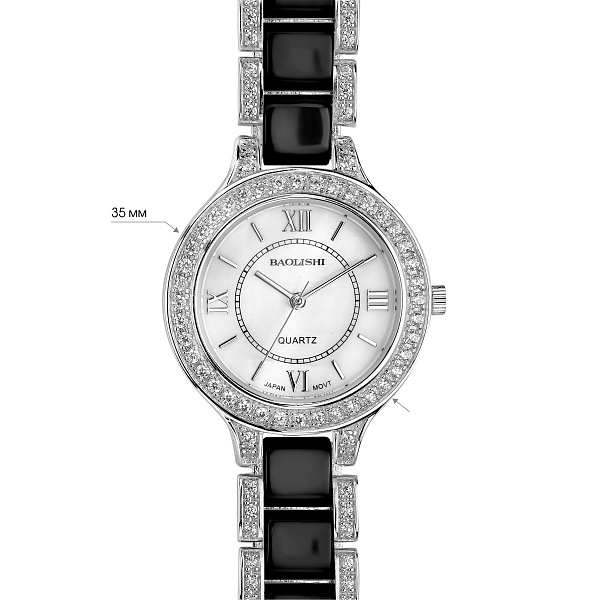 Годинник зі срібла з керамікою і з фіанітами (арт. 7526/317пкмч) – зображення 3