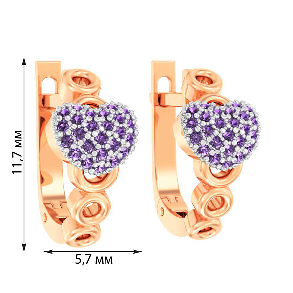 Золоті дитячі сережки з фіолетовими фіанітами  (арт. 110486ф) – зображення 5