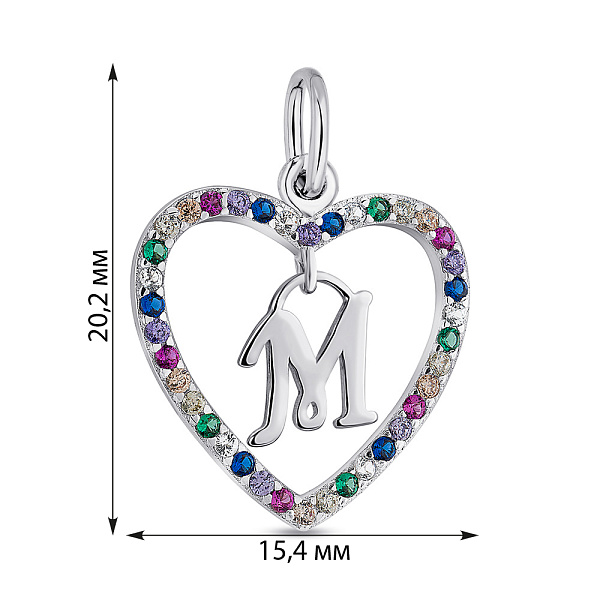 Серебряный подвес Сердце Буква М (арт. 7503/П2ФЦ/1183) – изображение 2