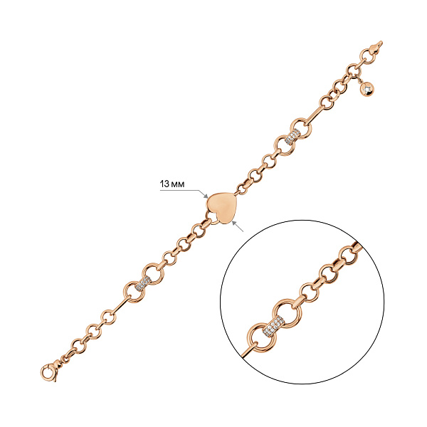 Широкий золотой браслет Сердце с фианитами (арт. 3261413П1) – изображение 2