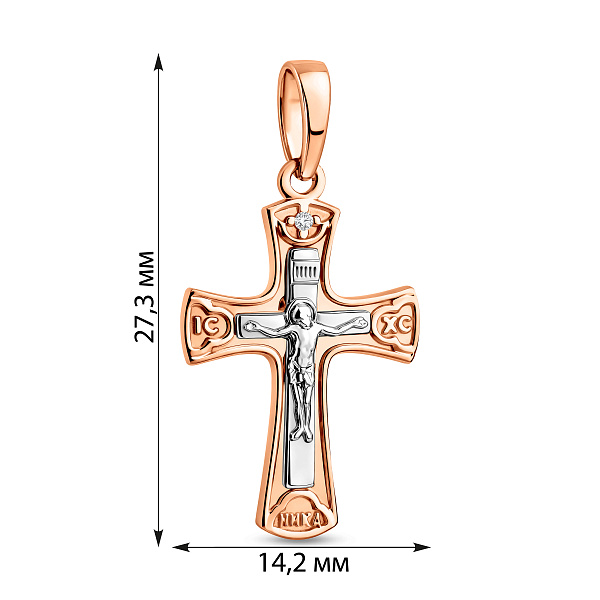 Золотой нательный крестик с распятием и фианитом (арт. 501088) – изображение 5
