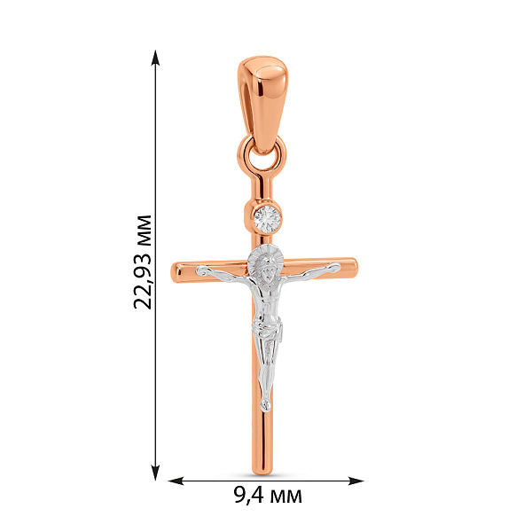Крестик золотой с распятием и бриллиантом (арт. П011176) – изображение 4