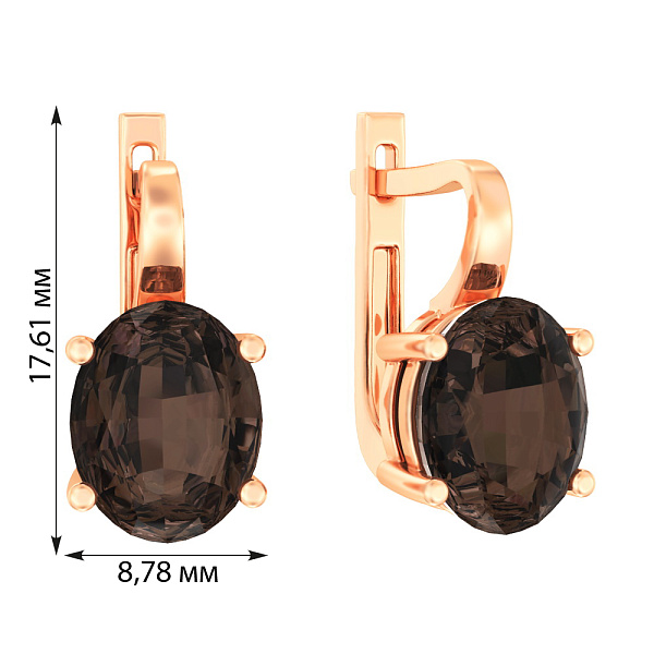 Сережки з червоного золота з димчастим кварцом (арт. 111089Пкр) – зображення 2