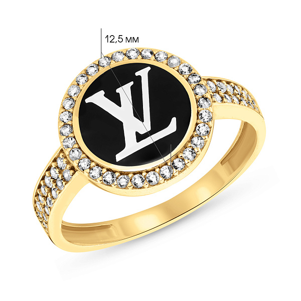 Кольцо из желтого золота с эмалью и фианитами (арт. 155219жеч) – изображение 2