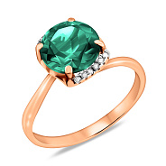 Золотое кольцо с зеленым кварцем и фианитами (арт. 140564Пз)