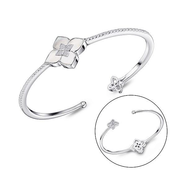 Серебряный жесткий браслет Цветок с перламутром (арт. 7509/2183310/20п) – изображение 3