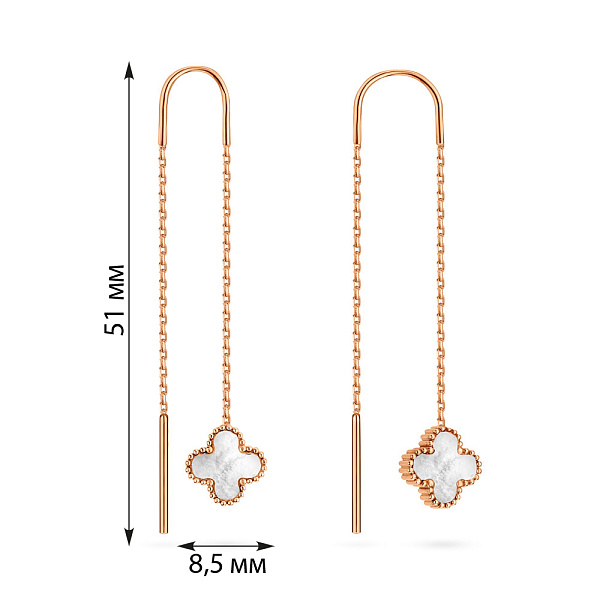 Сережки-протяжки з червоного золота з перламутром (арт. 1091537/8п) – зображення 5