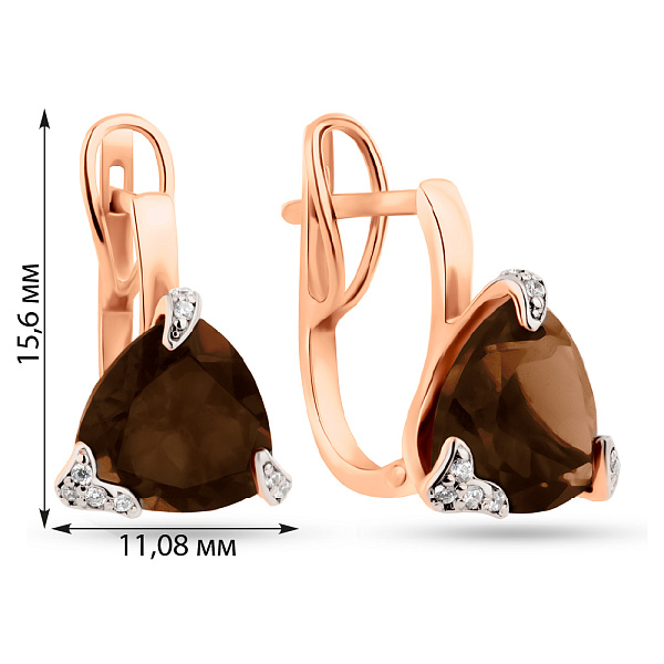 Золотые серьги с кварцем и фианитами (арт. 110421Пкр) – изображение 2