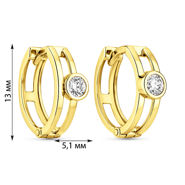 Серьги-колечки из желтого золота с фианитами (арт. 111073ж) – изображение 2