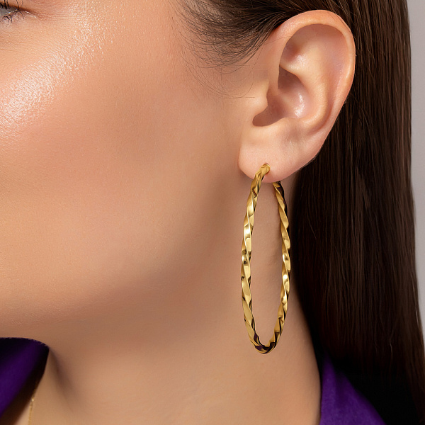 Золотые серьги-кольца без камней (арт. 108452/60ж) – изображение 4