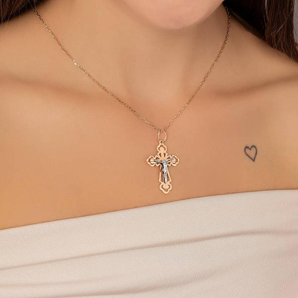 Крестик из красного и белого золота (арт. 500468) – изображение 2